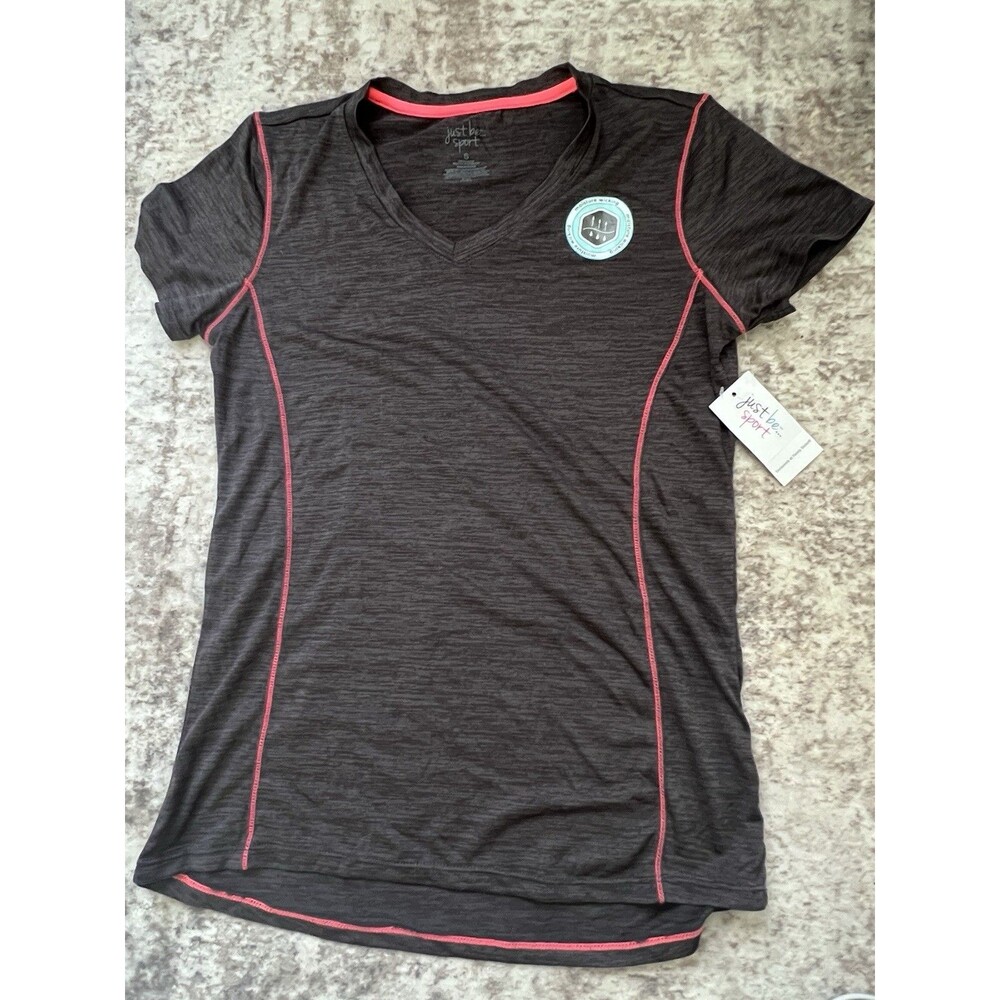 Just Be Sport Top Womens Small Gray Short Sleeve V-Neck Activewear
